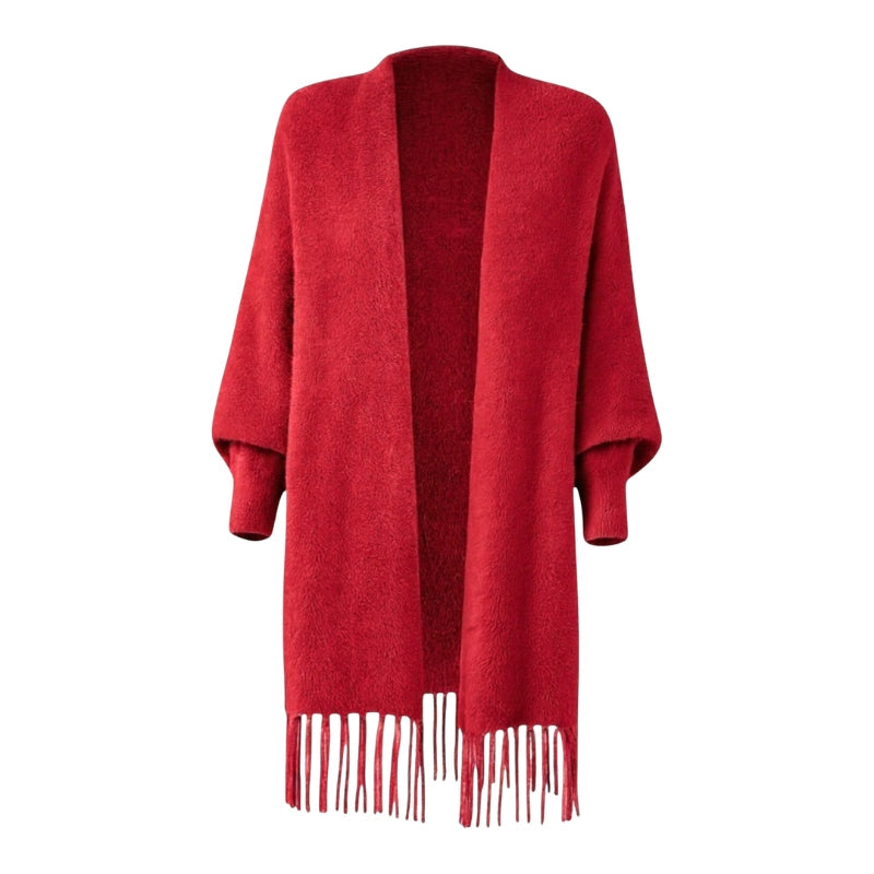 Sorella – Lange dames cardigan met open voorkant en zachte pluizige textuur