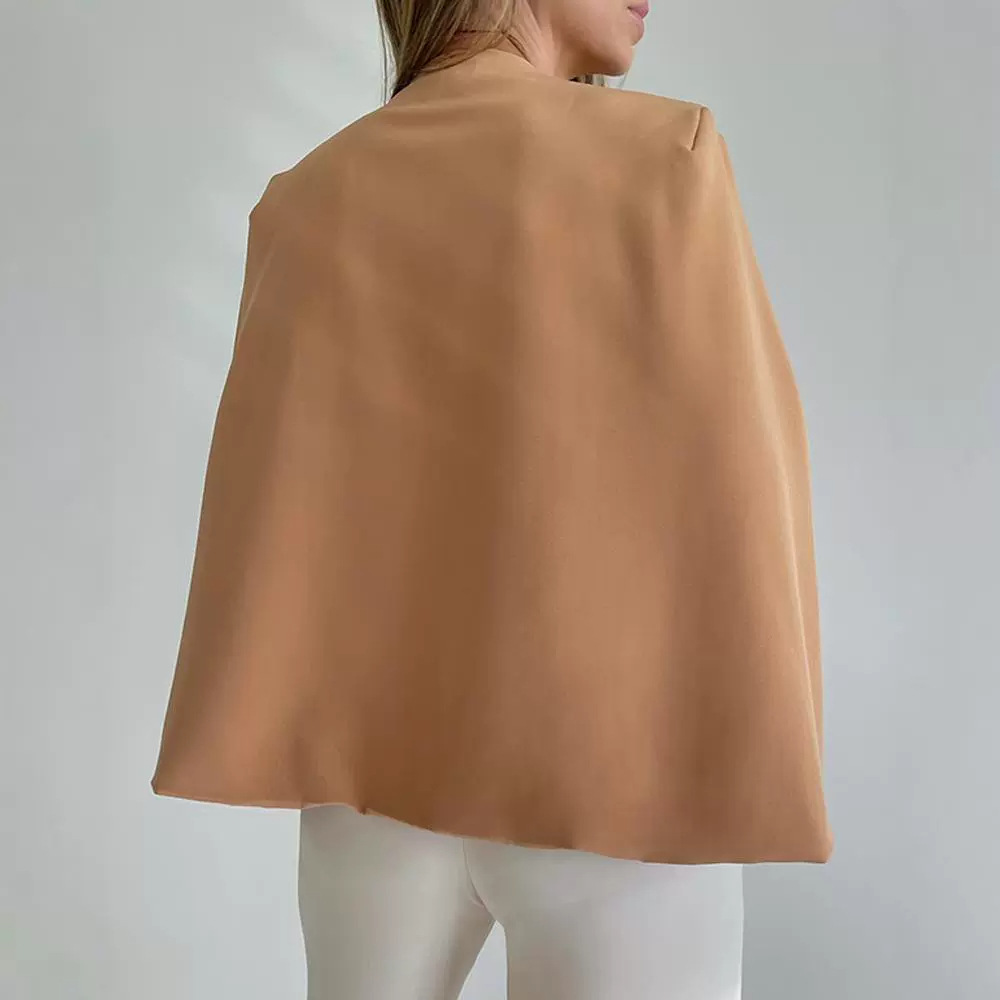 Amarise Blazer – Beige Kraagloze Blazer met Tijdloze Verfijning