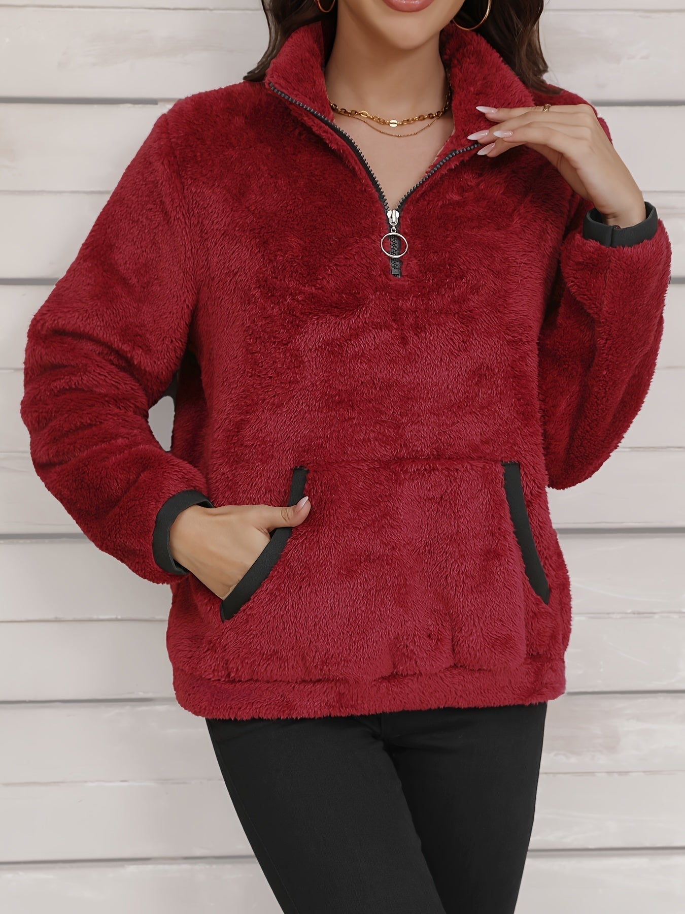 Maura Fleece Jas met Half-Zip en Reverskraag – Warm, Casual & Tijdloos