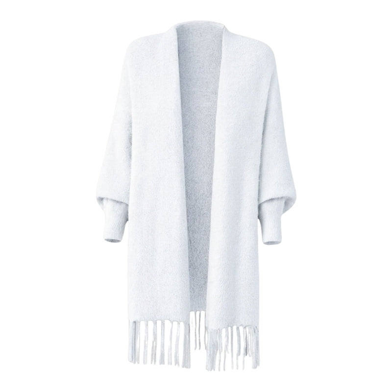 Sorella – Lange dames cardigan met open voorkant en zachte pluizige textuur