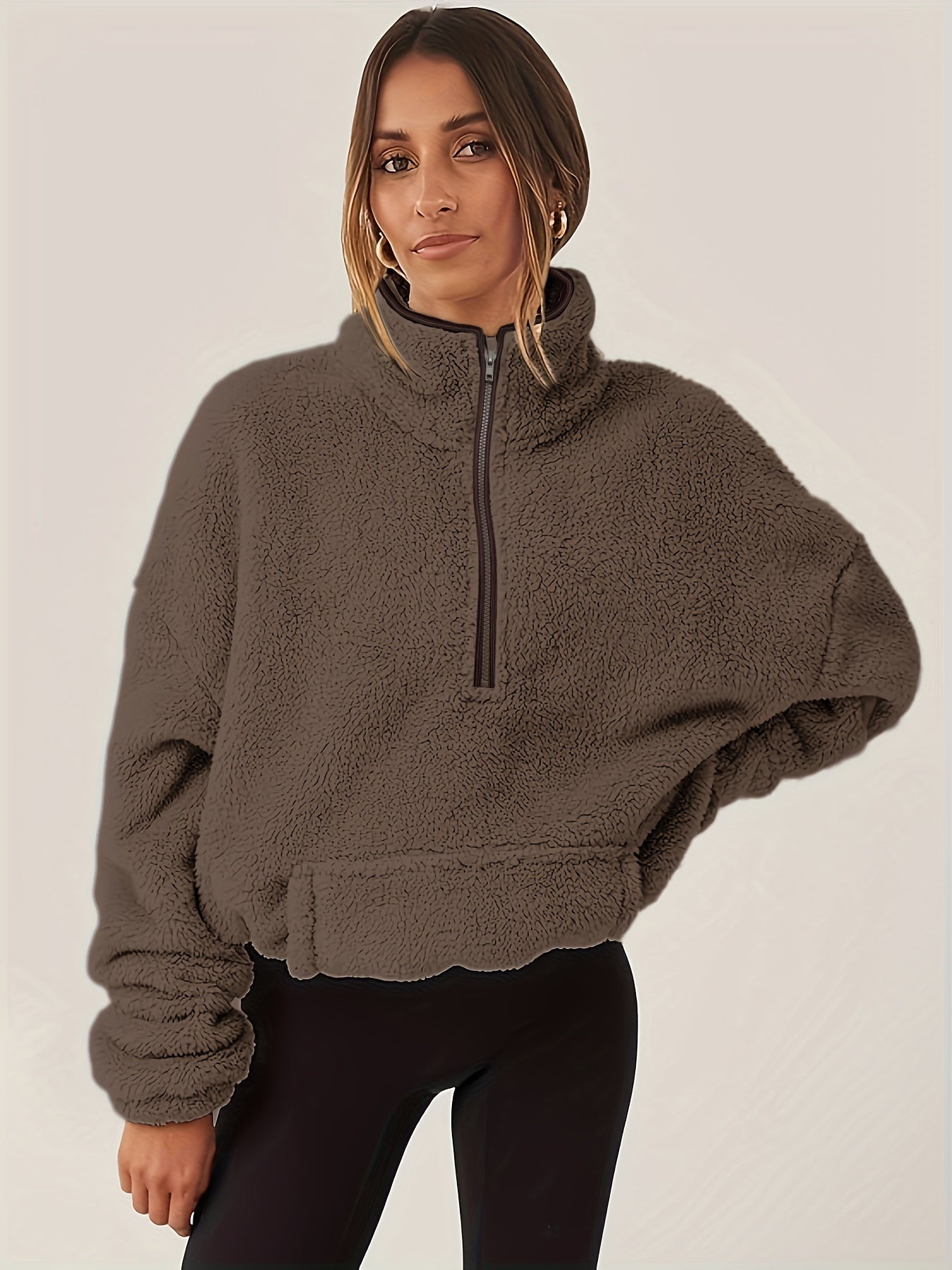 Liora Shearling Half-Zip Sweater – Warme Luxe met Moderne Accenten