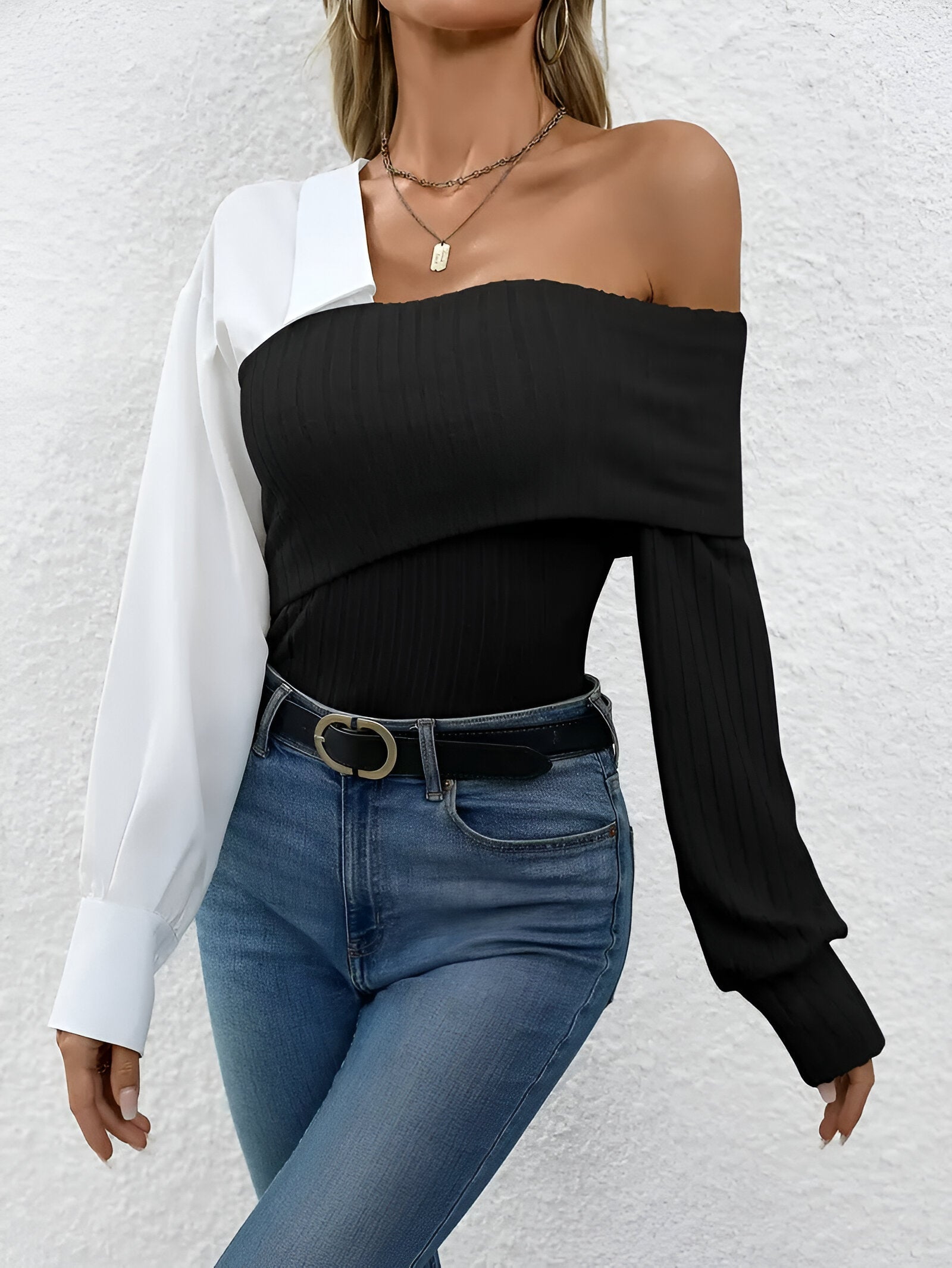 Solenne One-Shoulder Knit Top – elegante asymmetrische gebreide top voor elke gelegenheid