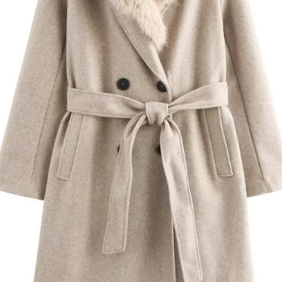 Amelina Jas – Wolmix Lange Jas met Luxe Imitatiebontkraag