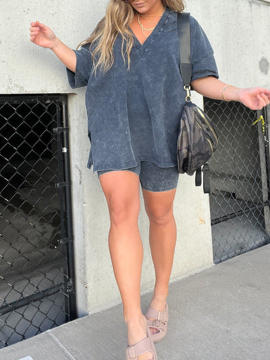 Solmira – Lichte dames zomerset met relaxed T-shirt en short in zachte stof