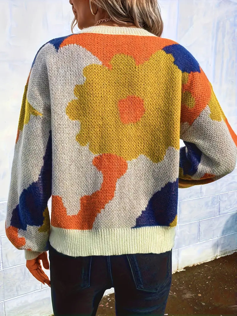 Solviera – Gebreide Damestrui met Bloemenmotief, Comfortabel en Uniek Statement Piece