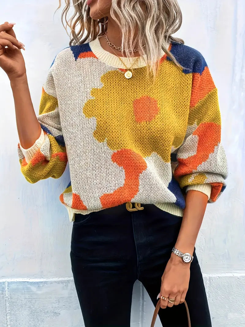 Solviera – Gebreide Damestrui met Bloemenmotief, Comfortabel en Uniek Statement Piece