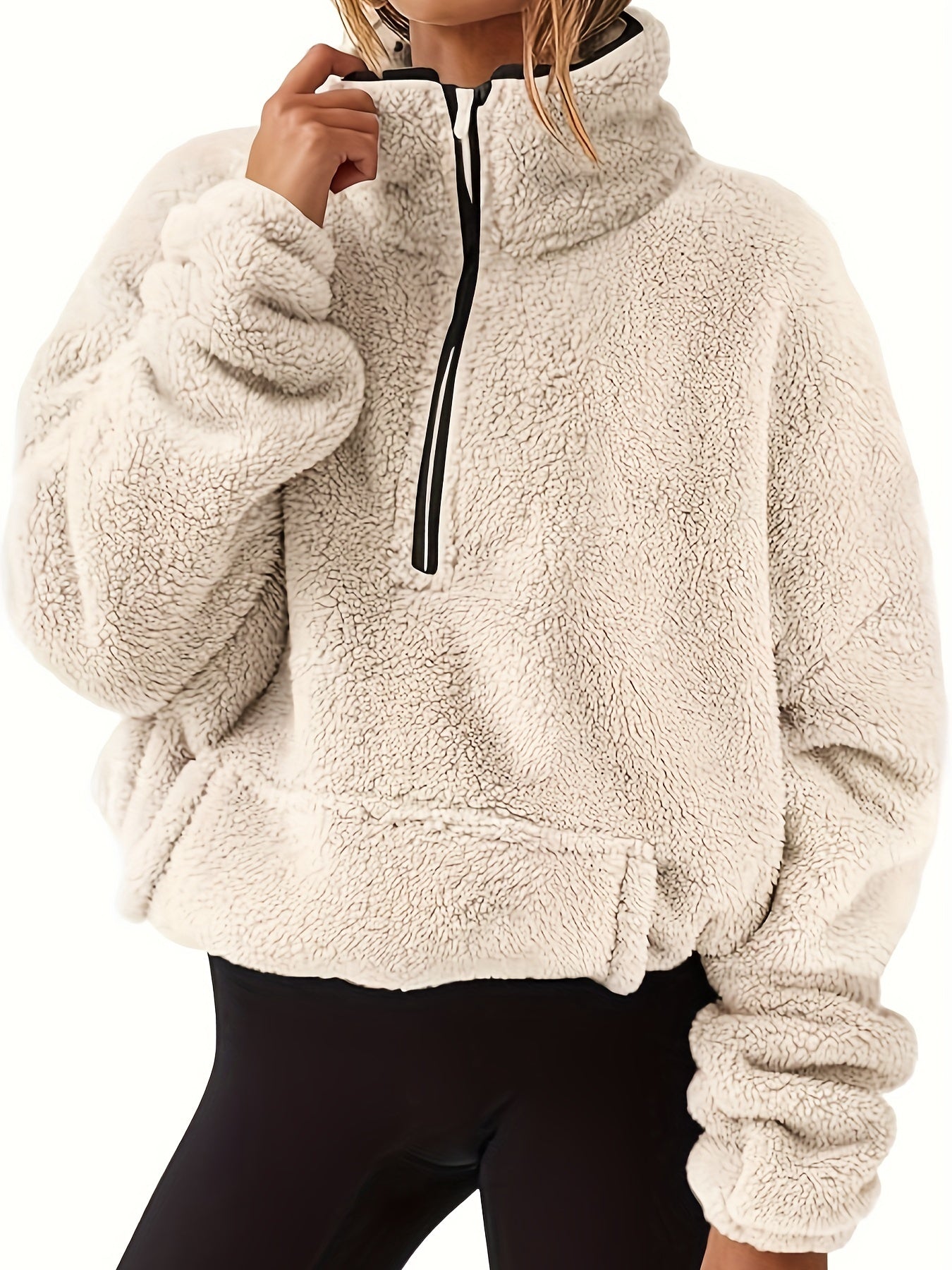 Liora Shearling Half-Zip Sweater – Warme Luxe met Moderne Accenten