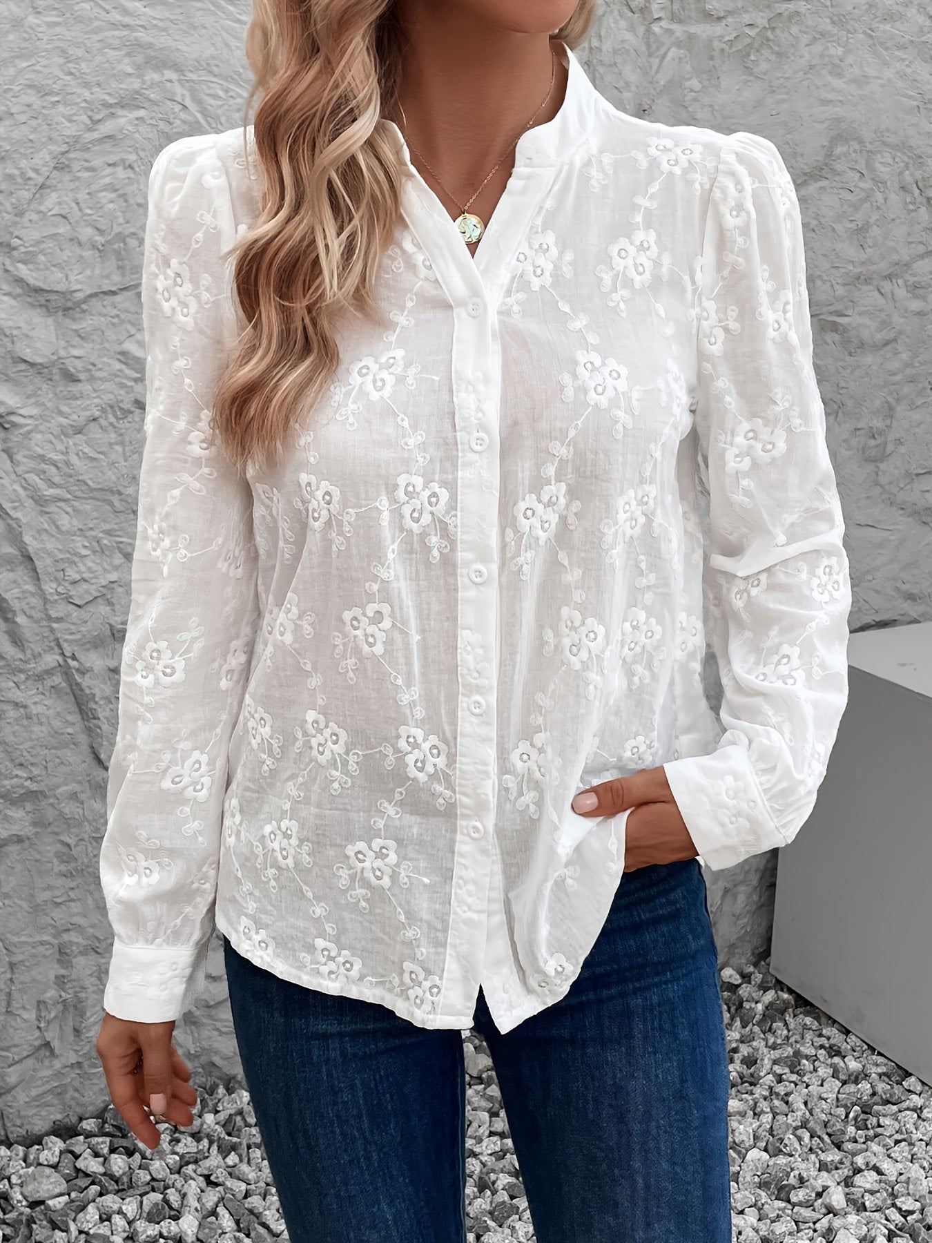 Aria Belle - Kanten Geborduurde Blouse voor Dames met Lange Mouwen - Ideaal voor Lente en Zomer