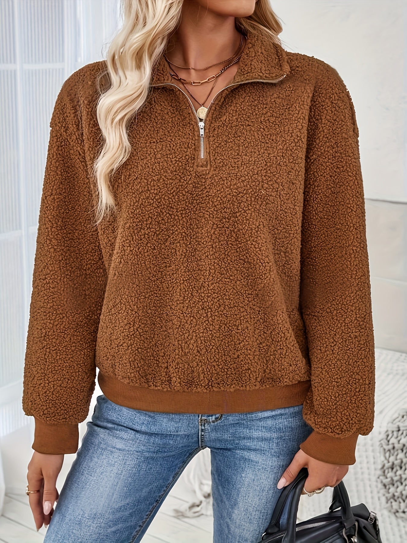 Elora Soft Fleece Half-Zip Sweater – Elegante Warmte & Tijdloos Comfort