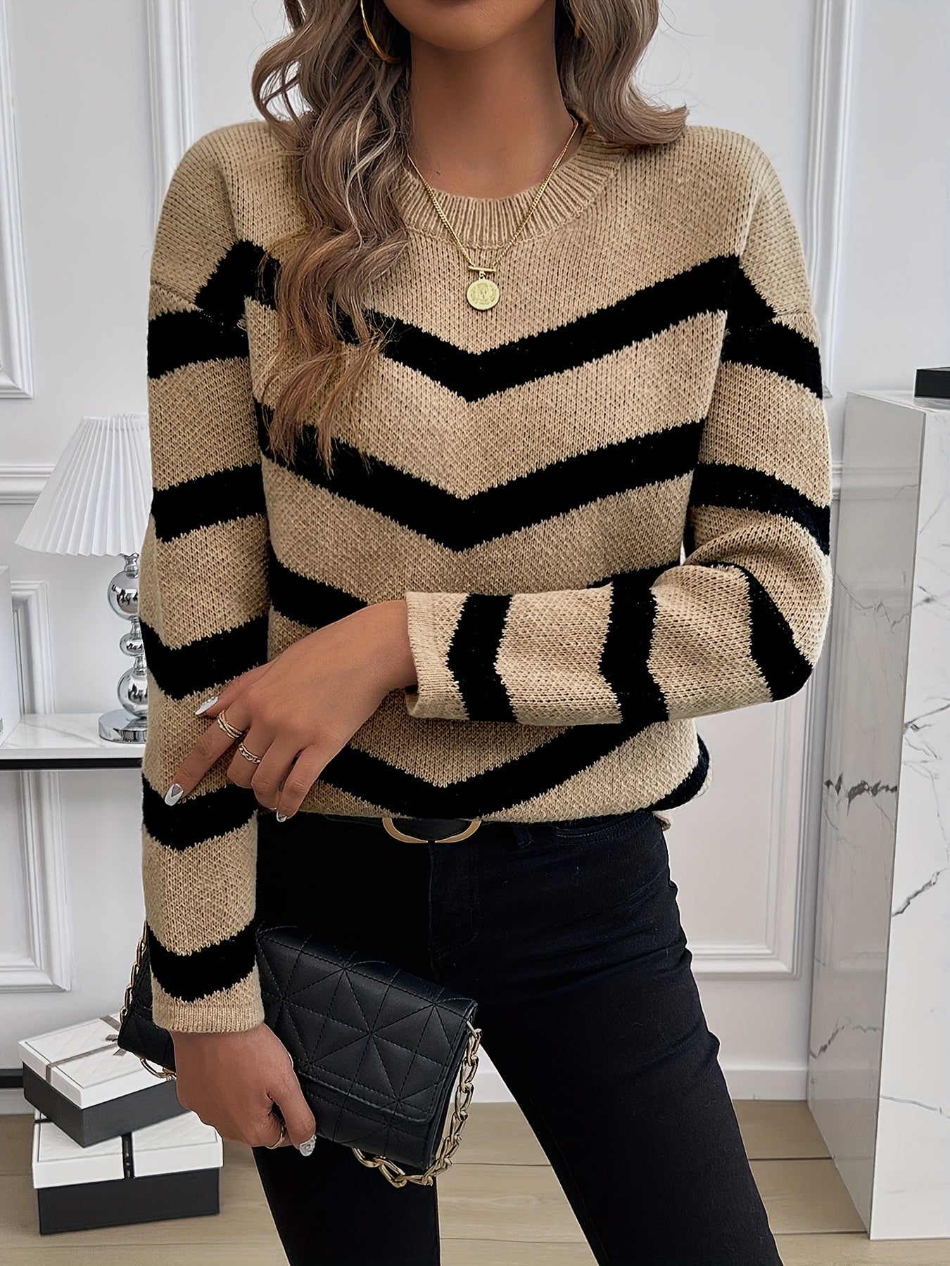 Alina Casual Trui met Chevronpatroon – Stijlvol & Comfortabel