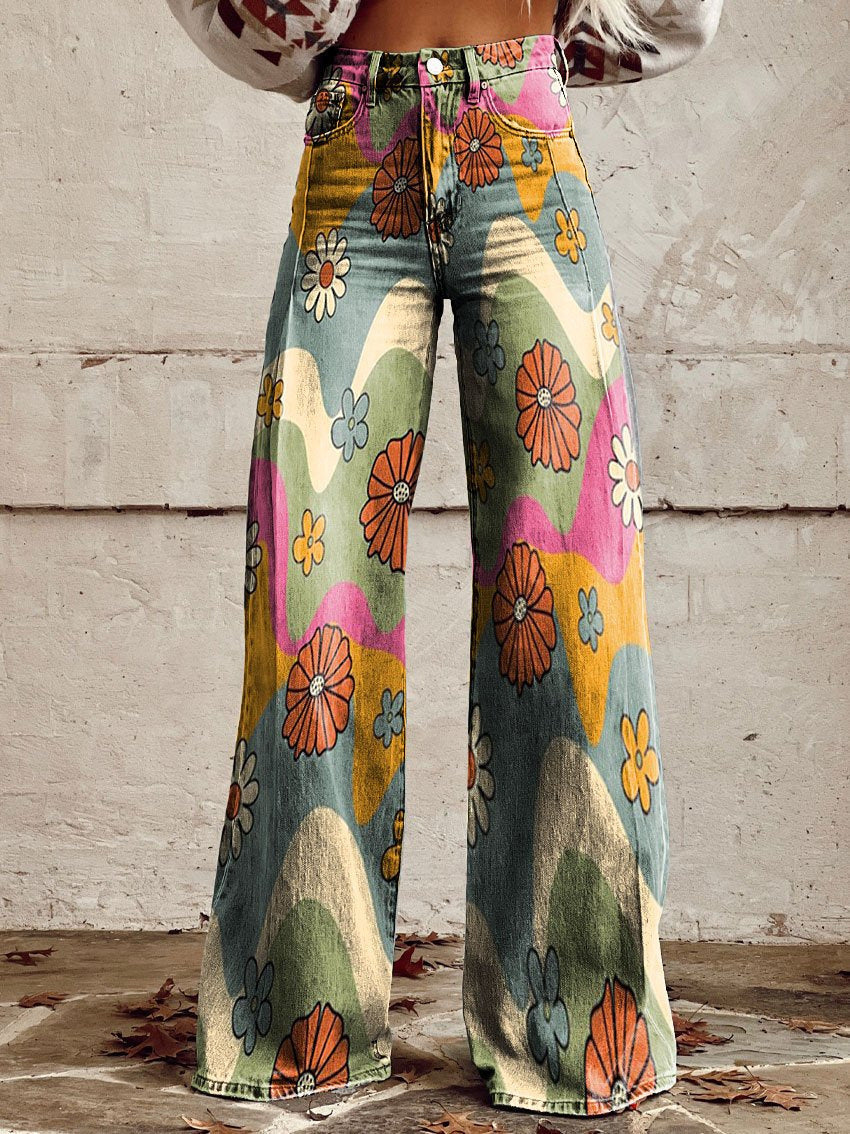 Amara Vintage Print Broek – Kleurrijke Boho Elegantie met Comfortabele Pasvorm