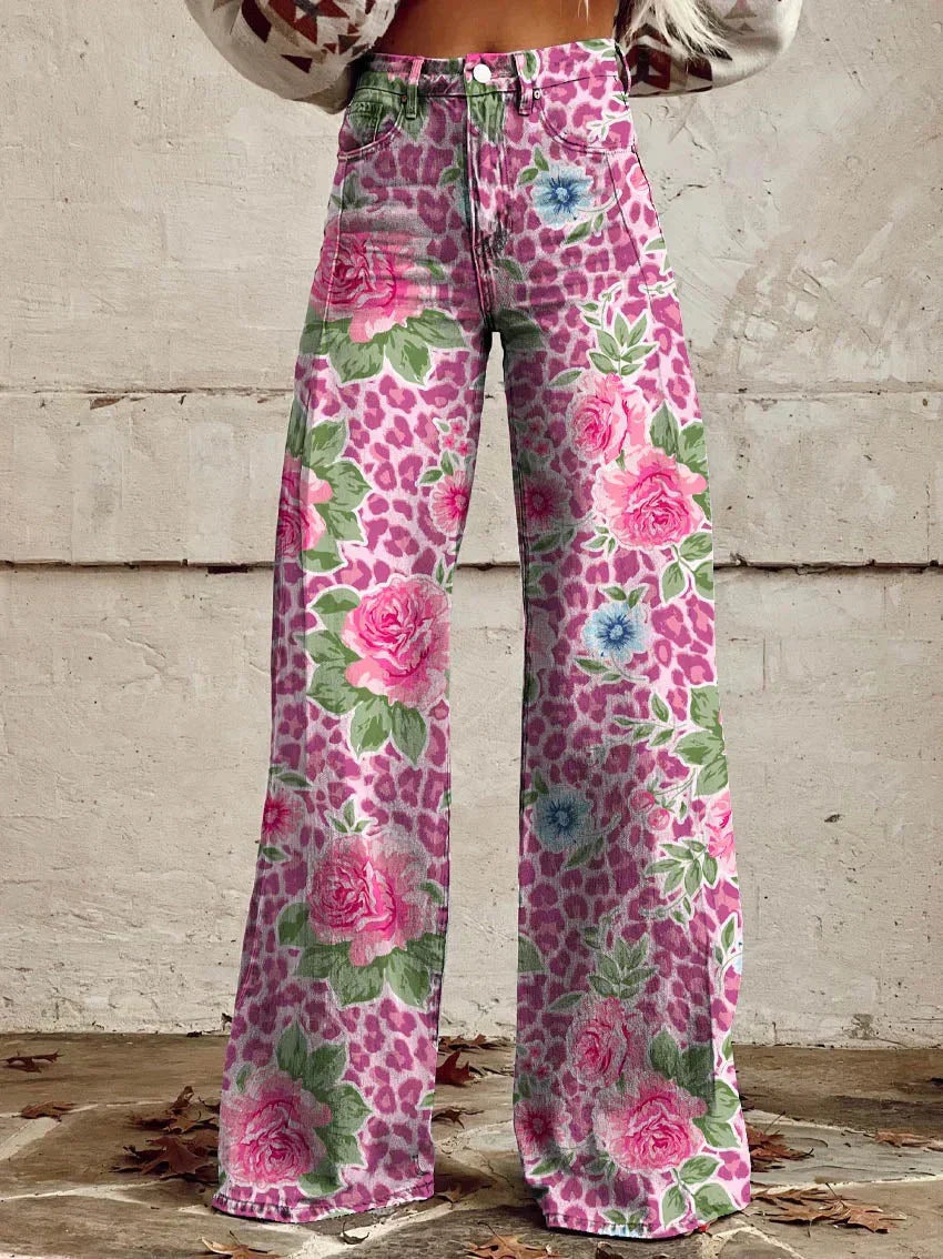 Amara Vintage Print Broek – Kleurrijke Boho Elegantie met Comfortabele Pasvorm
