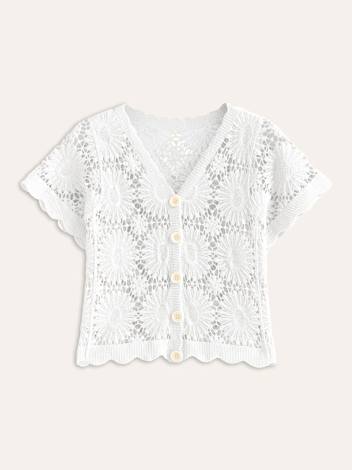 Gebreid damesvest met bloemenpatroon en knoopsluiting – katoenmix, middeldik