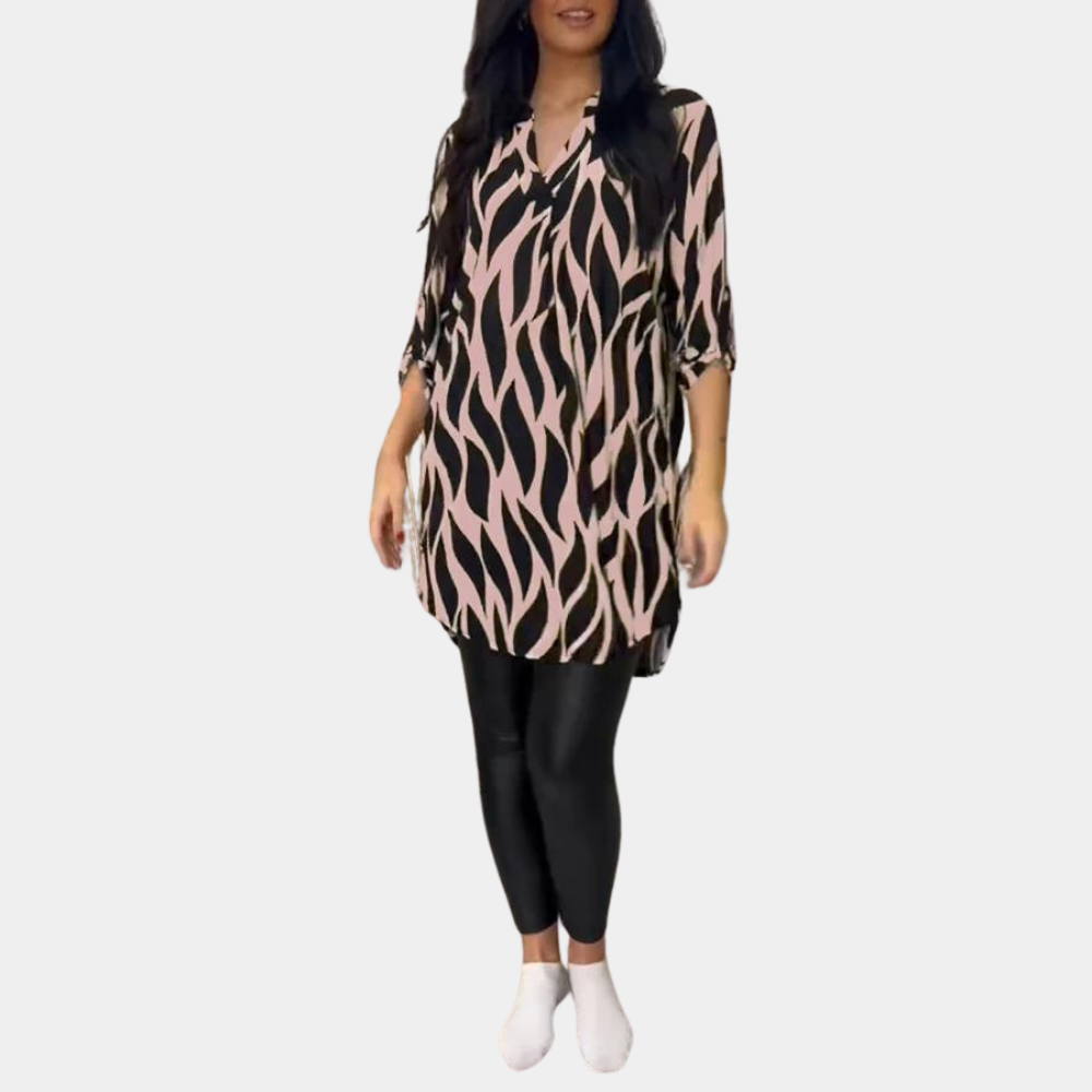 Olivara – Casual damesjurk met abstract design en moeiteloze pasvorm