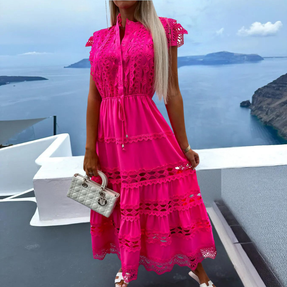 Selvianne – Glamoureuze lange kanten jurk met verfijnde details