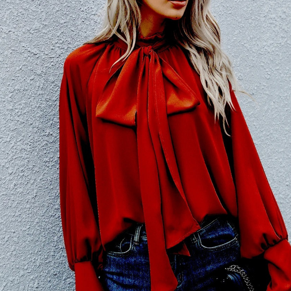 Selvianne Elegante Damesblouse met Strik – Tijdloze Klasse en Verfijnde Vrouwelijkheid