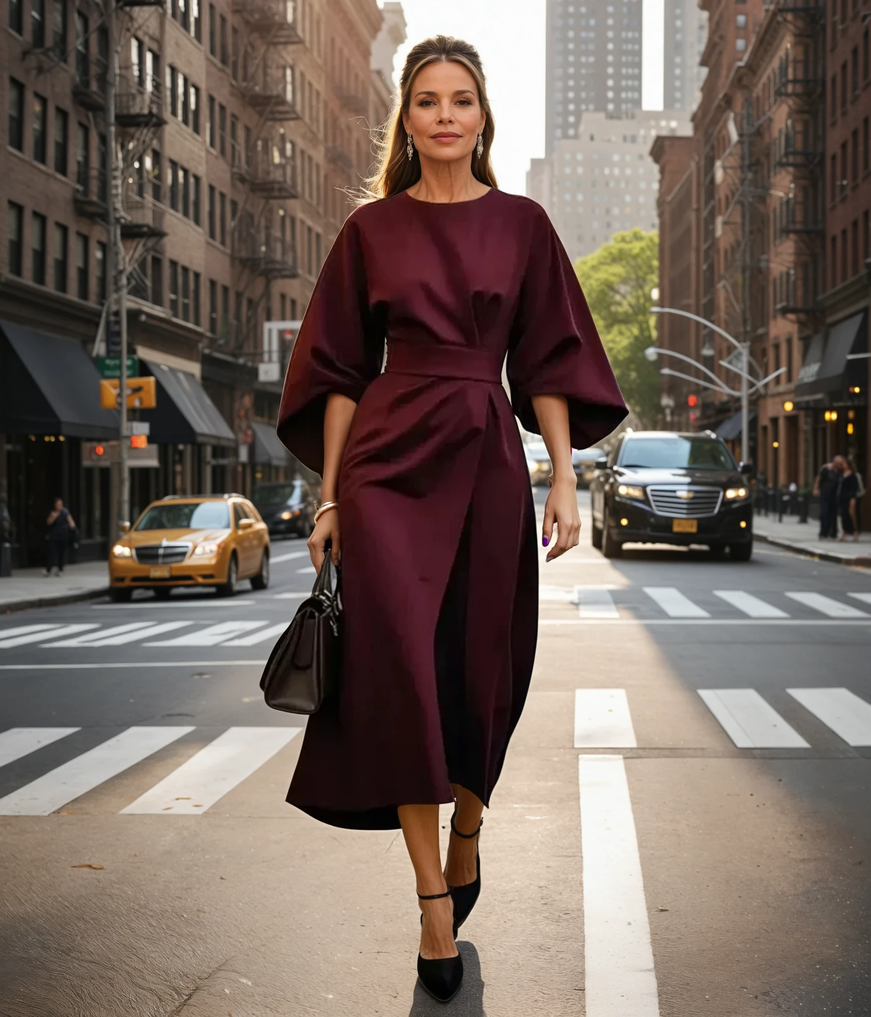 Lunaria - Elegante Jurk met Lantaarnmouwen en Verstelbare Ceintuur voor een Stijlvolle Look