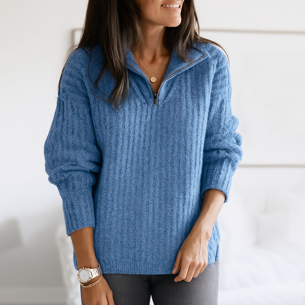 Celeste – Elegante dames pullover met halve rits en staande kraag