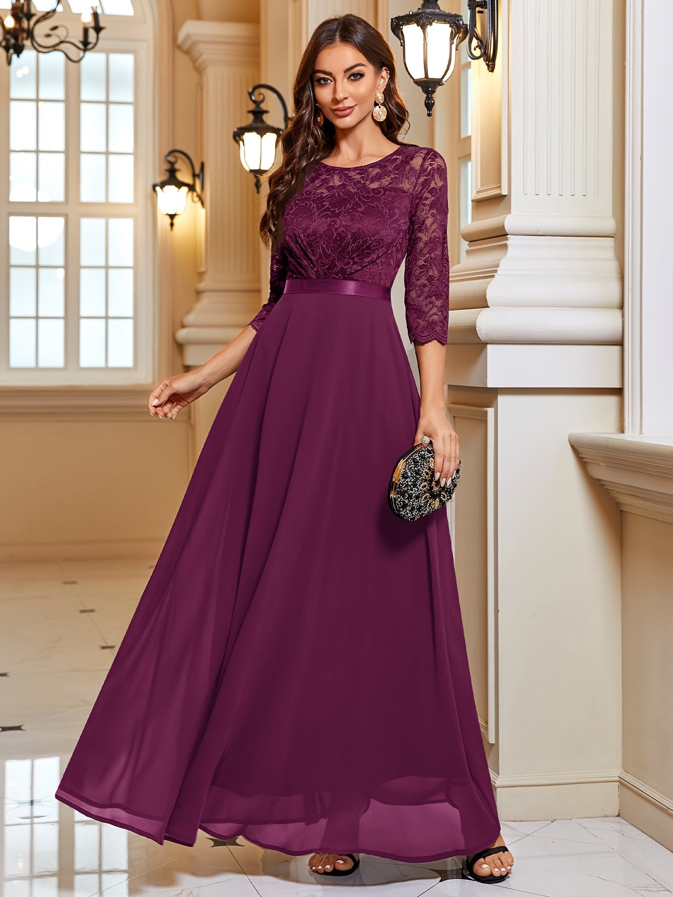 Maxi Jurk Dames met Kant en Chiffon – Elegant & Feestelijk