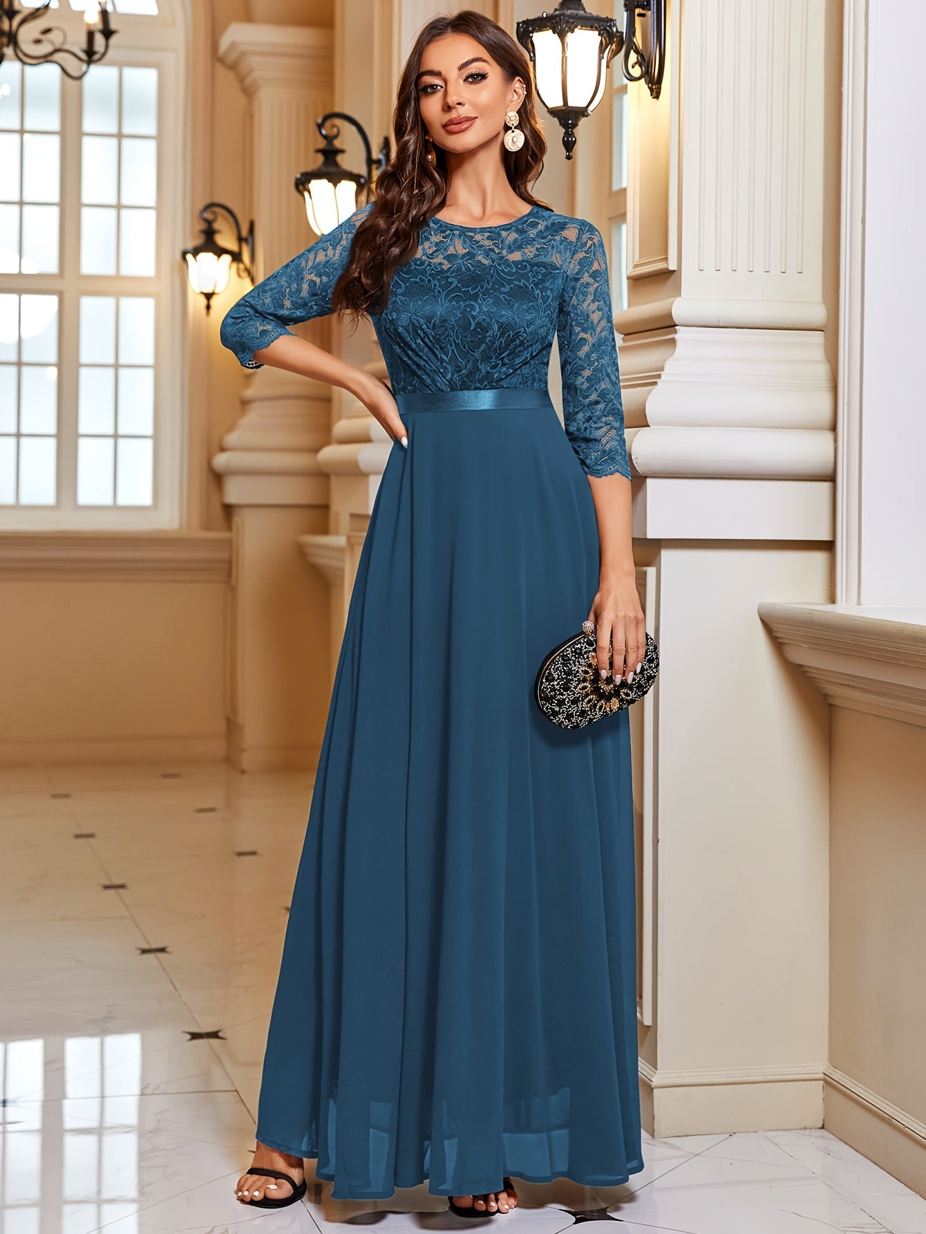 Maxi Jurk Dames met Kant en Chiffon – Elegant & Feestelijk