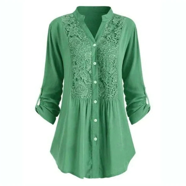 Noelle Blouse – Lange damesblouse met elegante pofmouwen