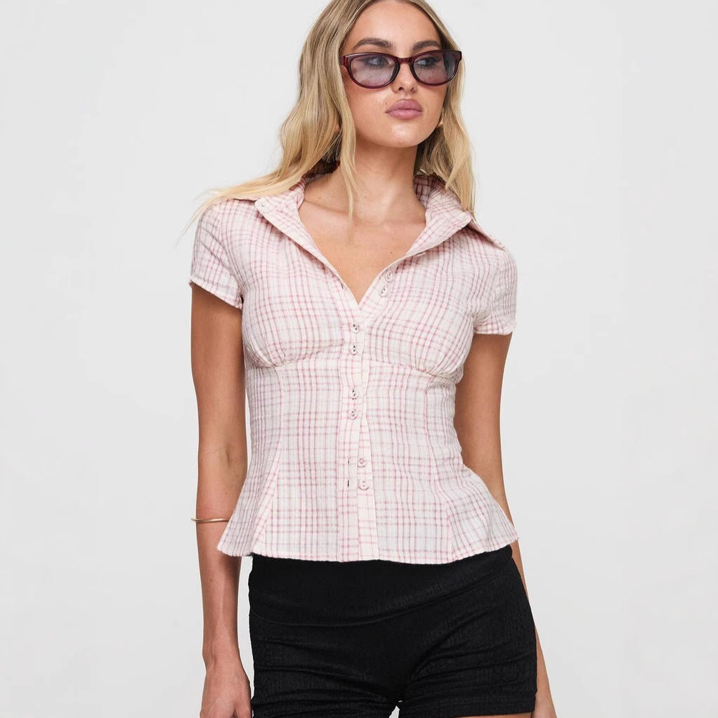Lyra - Retro Geruite Blouse voor Dames – Stijlvolle Must-Have voor een Trendy Outfit