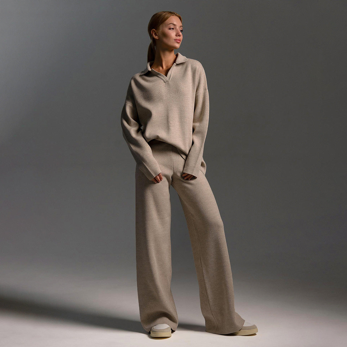 Naline – Gebreide Loungewear Set met Oversized Trui en Wijde Broek