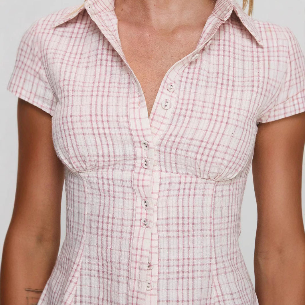 Lyra - Retro Geruite Blouse voor Dames – Stijlvolle Must-Have voor een Trendy Outfit