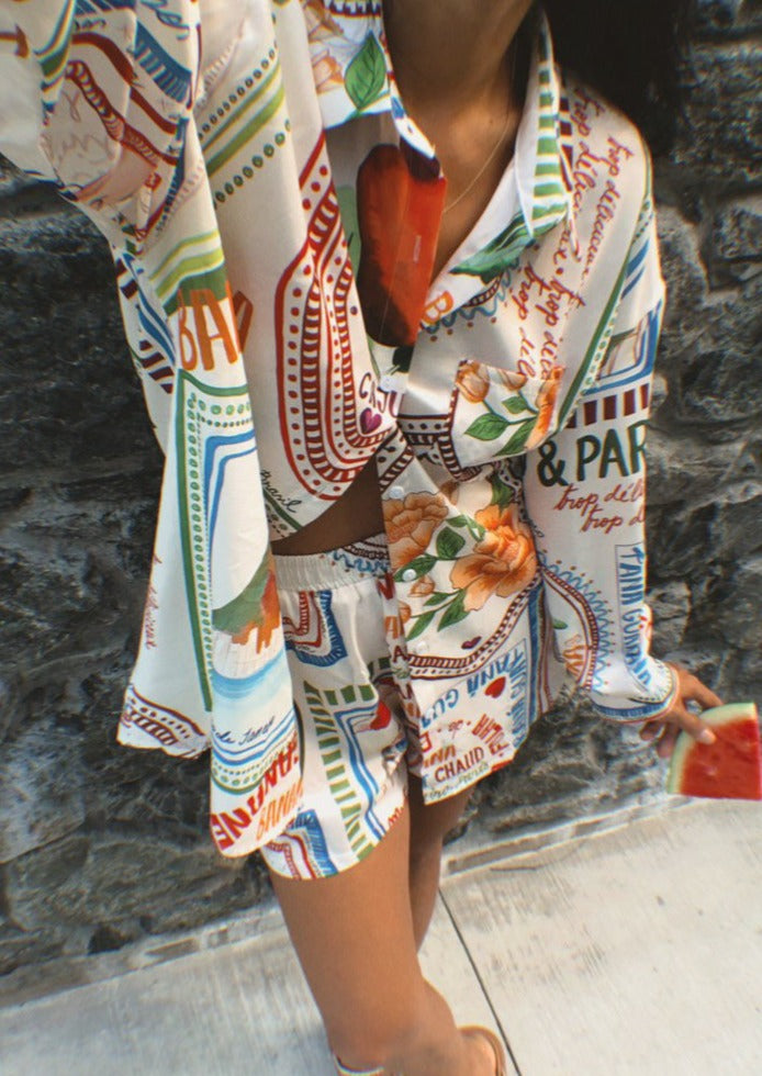 Dames linnen zomerset met oversized shirt en shorts – luchtig en casual