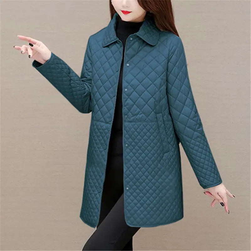 Camille Quilted Coat – gewatteerde damesjas met ruitmotief en tijdloze elegantie