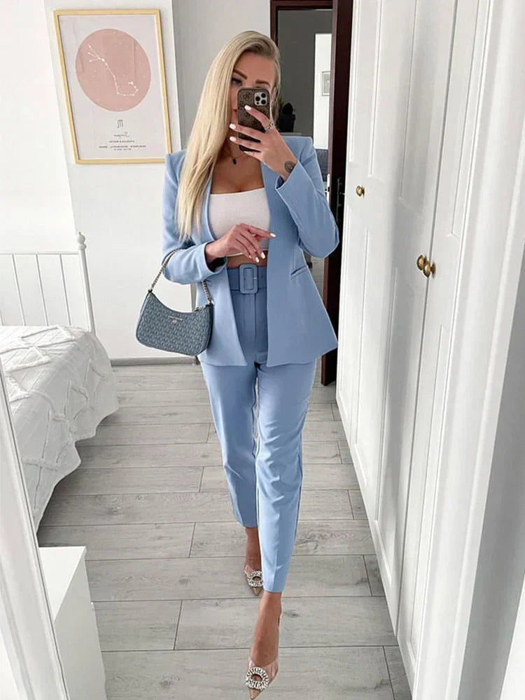 Selvara – Dames Tweedelige Business Set met Blazer & Slim-Fit Broek