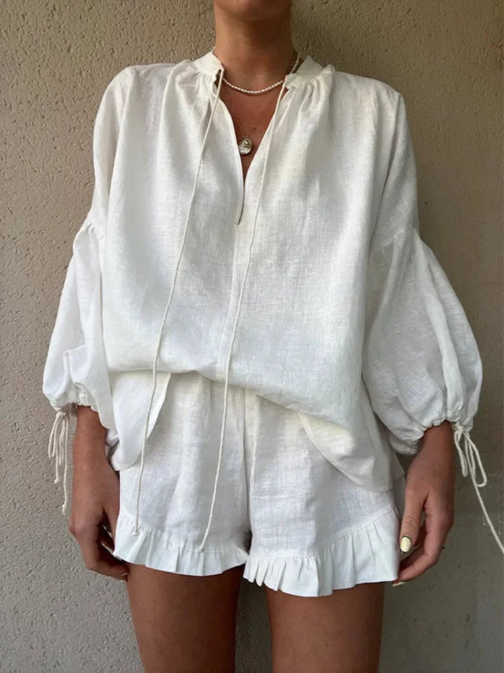 Celandria – Luchtige zomer set met elegante top en high-waisted short