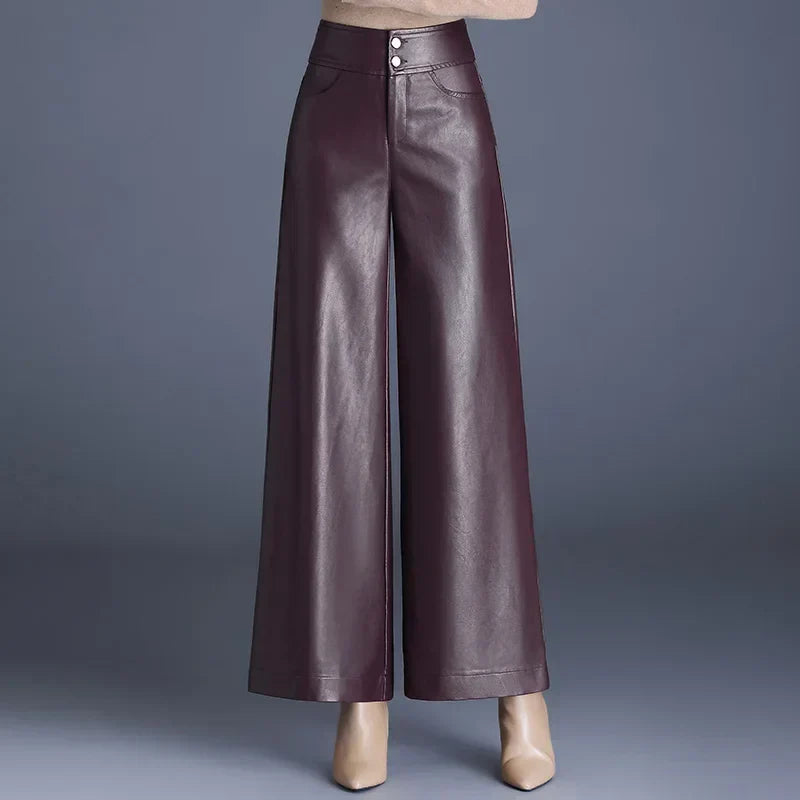 Ariane Wide-Leg Faux Leather Pants – Moderne Luxe met een Stijlvolle Twist
