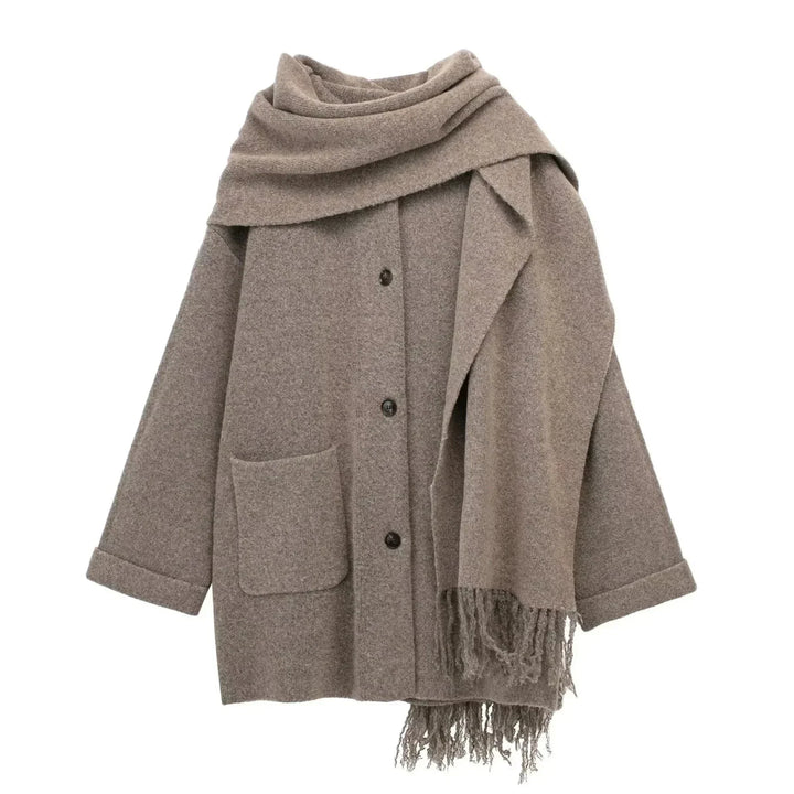 Fiora – Wool Coat met Luxe Sjaal en Tijdloze Elegantie