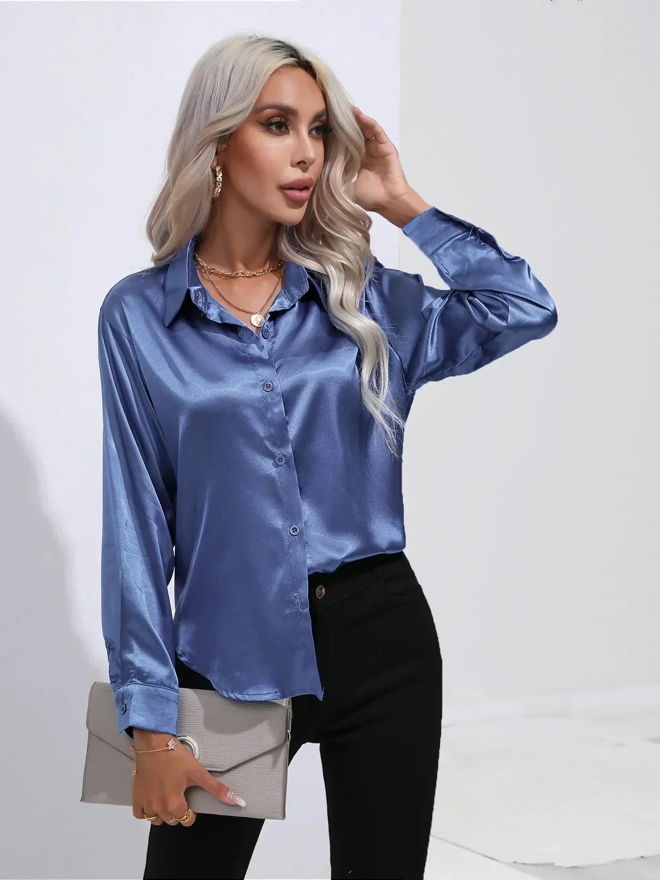 Serenya – Satijnen Blouse met Lange Mouwen, Elegant & Tijdloos voor Kantoor en Events
