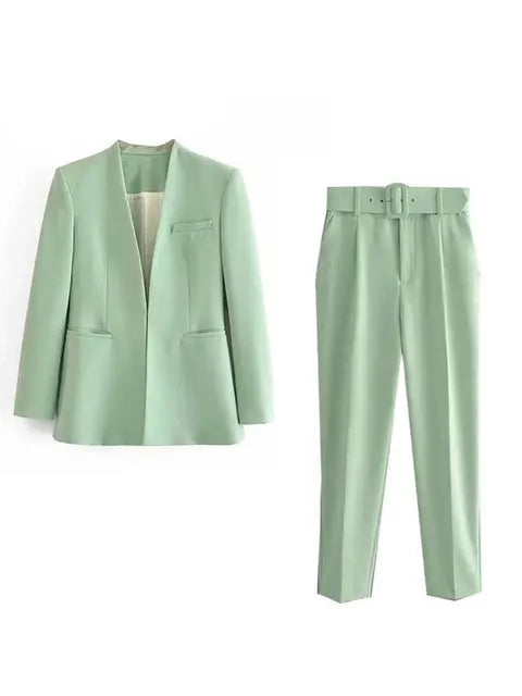 Selvara – Dames Tweedelige Business Set met Blazer & Slim-Fit Broek
