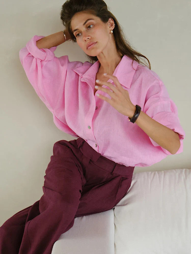 Elayna – Oversized Damesblouse met Klassieke Kraag en Lichte Fit