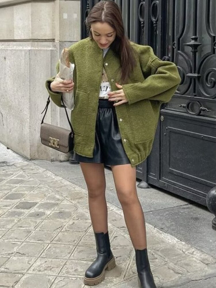 Morivelle – Oversized Wollen Mantel met Ronde Hals en Verborgen Sluiting