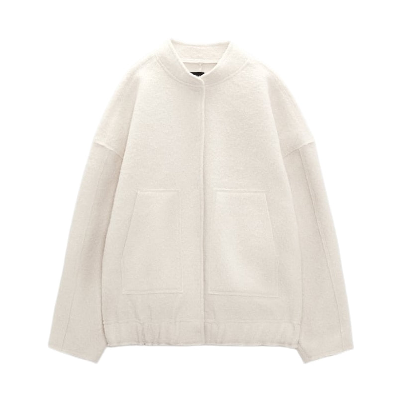 Morivelle – Oversized Wollen Mantel met Ronde Hals en Verborgen Sluiting