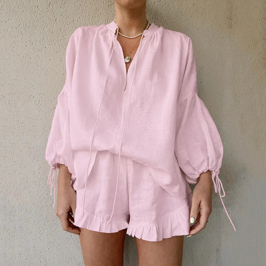 Celandria – Luchtige zomer set met elegante top en high-waisted short