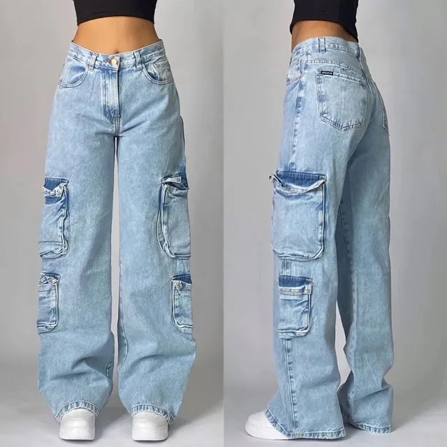 Seliora – Baggy Denim Cargo Jeans met Stoere Streetwear Look