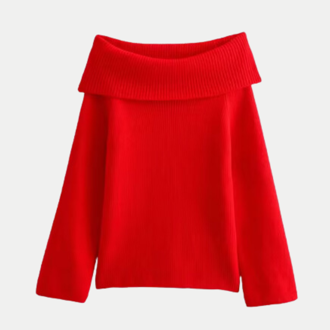 Mireille Off-Shoulder Rib Pullover – Verfijnde Stijl met een Vleugje Nonchalance