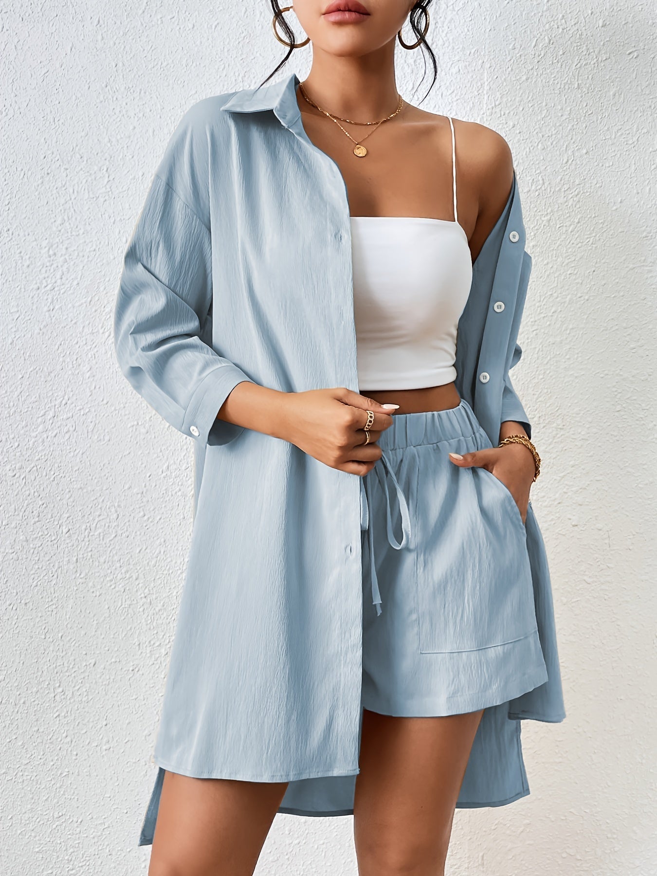 Saphina Set – Luchtige Tweedelige Set met Overhemd en Short