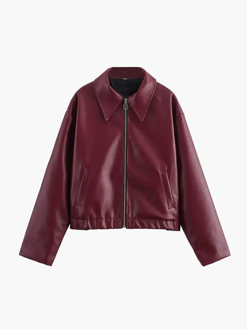 Marcelline Leather Jacket – bordeaux damesjas met stoere elegantie en luxe uitstraling
