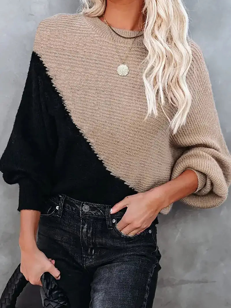 Mirella Two-Tone Knit Sweater – Moderne Warmte met Tijdloze Klasse
