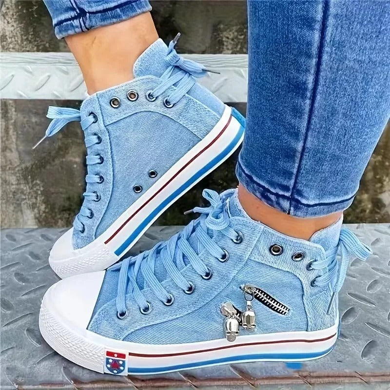 Virella – Dames Sneakers met Denimlook en Zipper-Detail