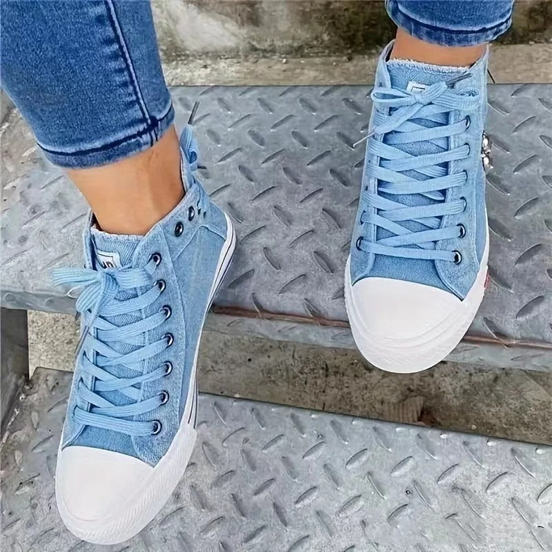 Virella – Dames Sneakers met Denimlook en Zipper-Detail
