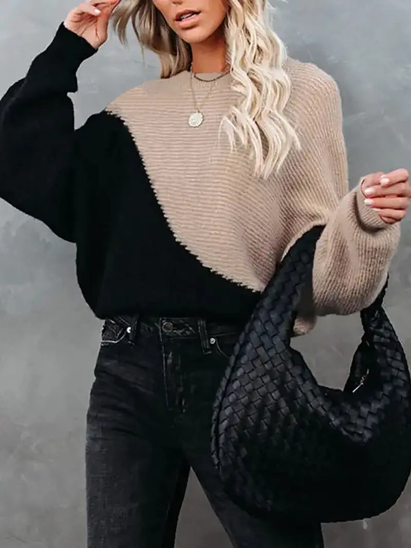 Mirella Two-Tone Knit Sweater – Moderne Warmte met Tijdloze Klasse