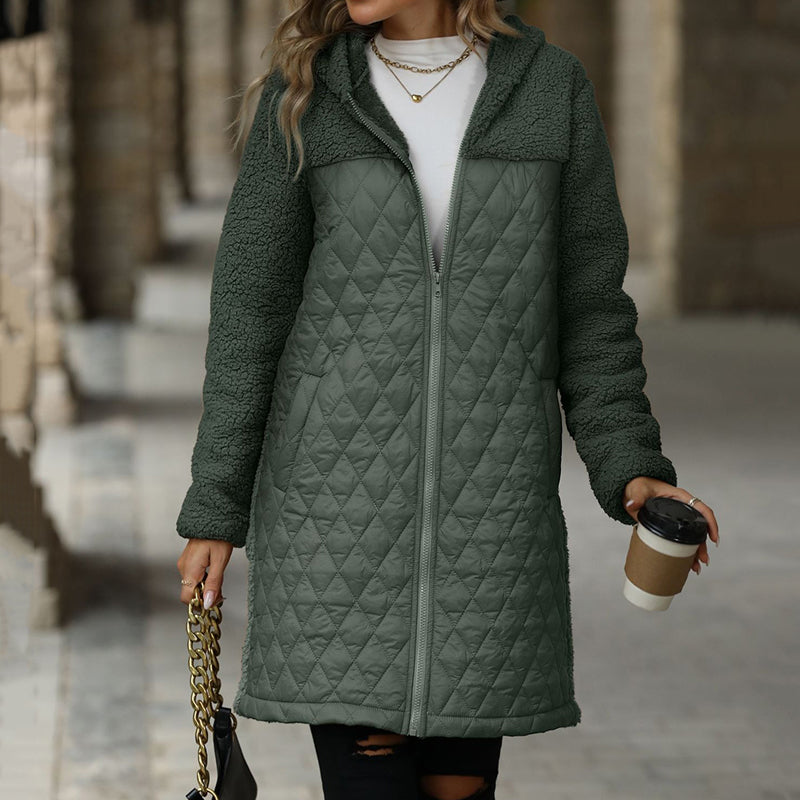 Elodie Winter Coat – Warme Damesjas met Sherpa-Voering en Tweekleurig Design