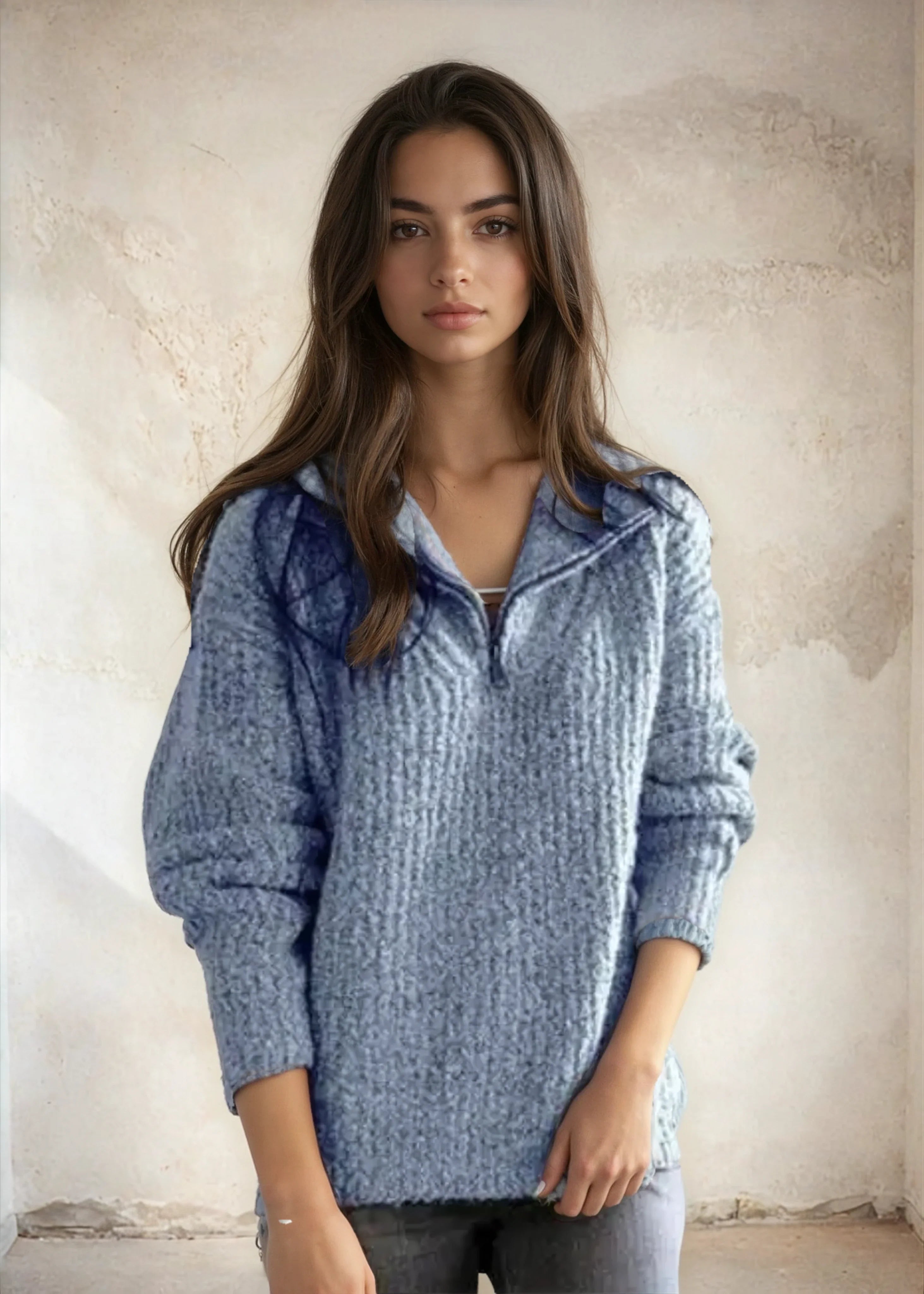 Celeste Half-Zip Gebreide Trui – Chique Warmte met Tijdloze Klasse